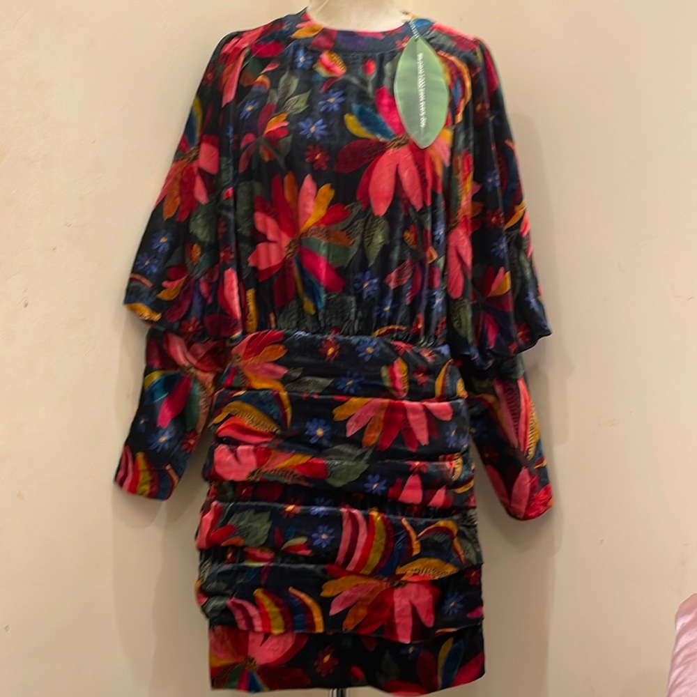 Farm Rio Black Banana Sky velvet dress size small